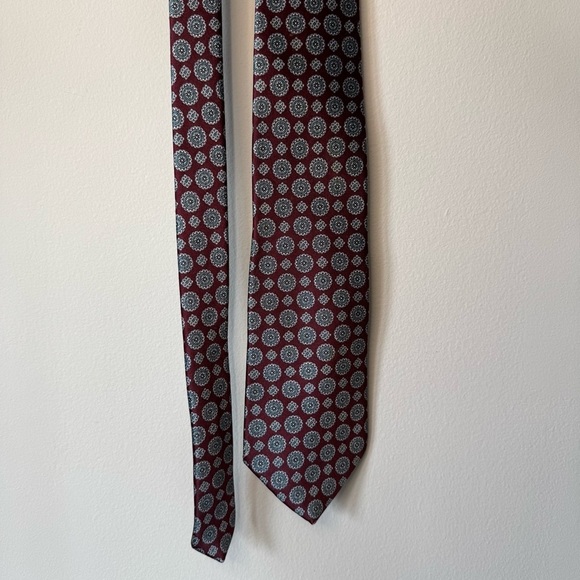 Oscar De La Renta Men’s Silk Tie Couture Collection Red Navy Geometric Pattern - Picture 1 of 5